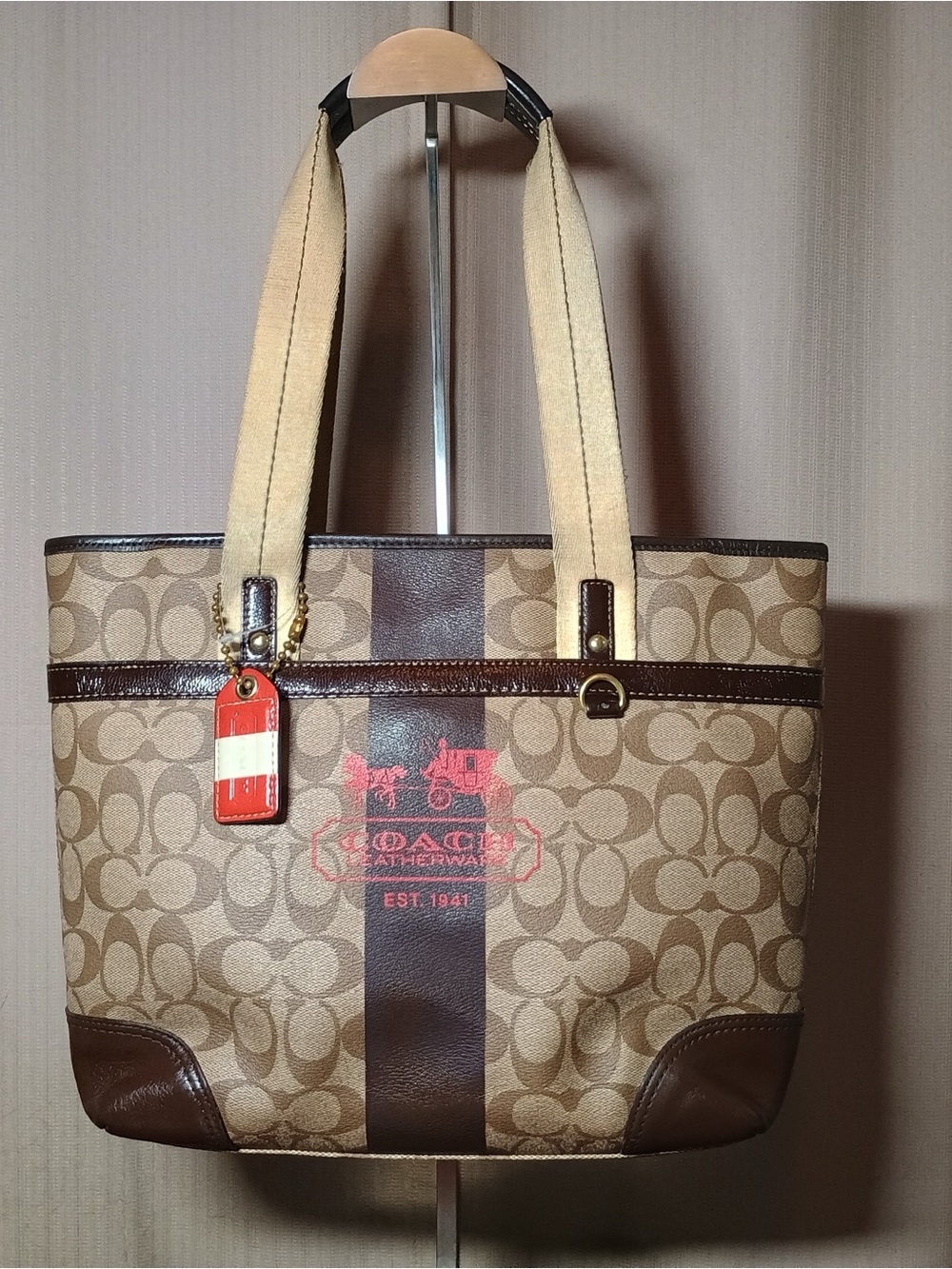 Coach Signature Heritage Stripe Tote